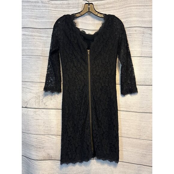 Diane Von Furstenberg Zarita Black Lace Back Zipper Dress Size 8 - Picture 2 of 3